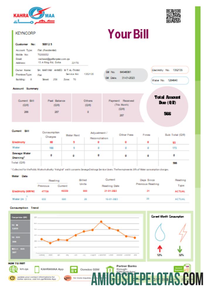 Projeto de lei de serviços públicos de Kahramaa, página 1, SCR exemplo real